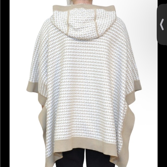 Michael Kors Logo Jacquard Hooded Poncho Sweater - Picture 6 of 6